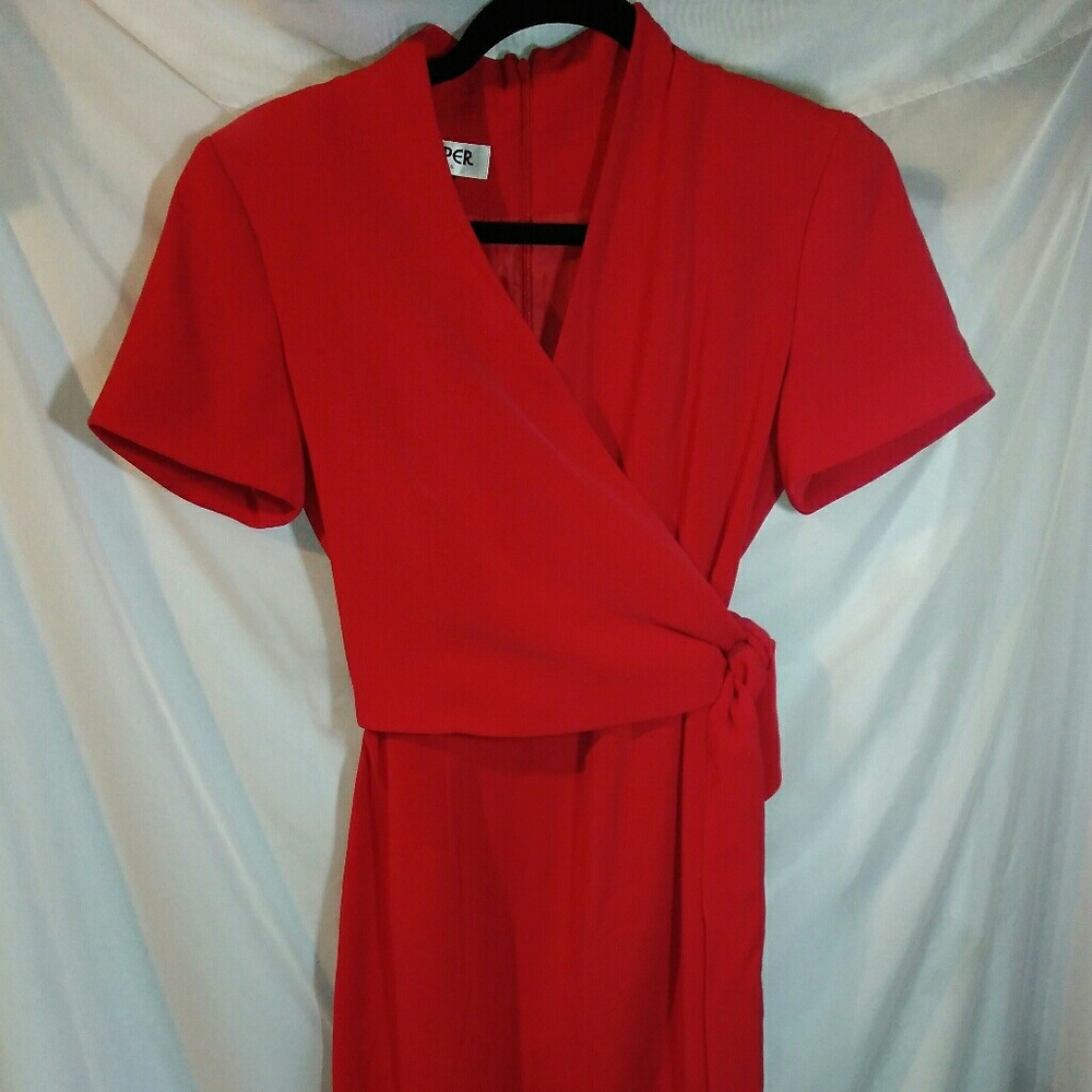 Vintage Long Red Kasper Wrap Around Dress Size 4